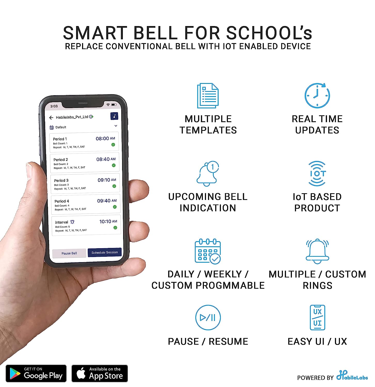 Pictorial representation of technical specifications of smart bell